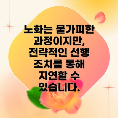 노화는 불가피한 과정이지만, 전략적인 선행 조치를 통해 지연할 수 있습니다.